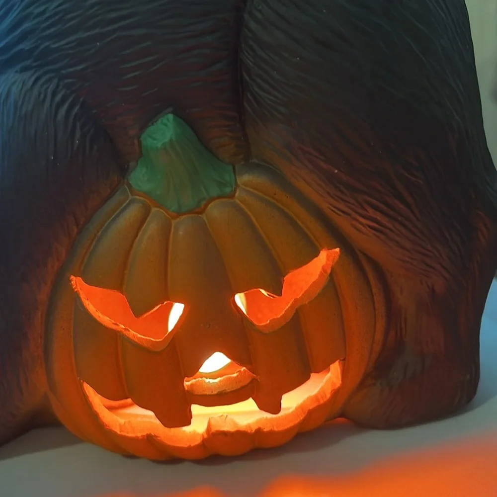 Vintage Ceramic Light up Halloween cat & pumpkin